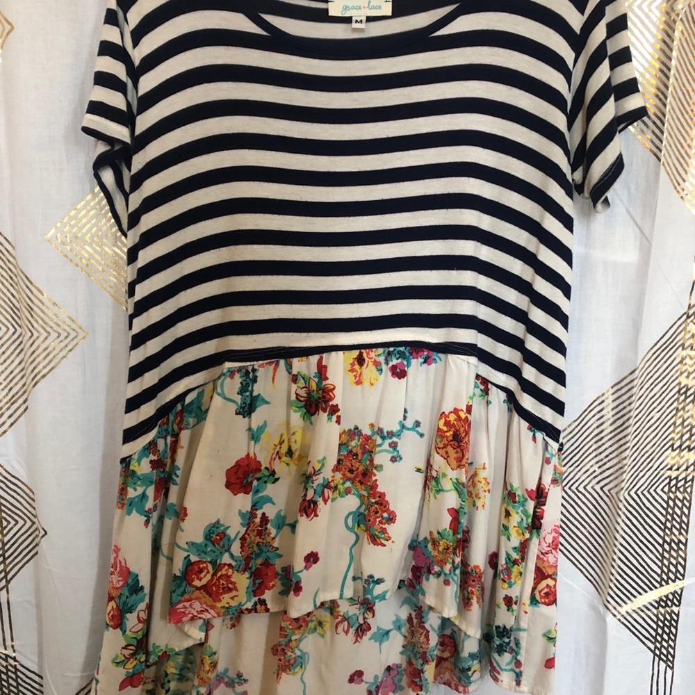 Grace & Lace floral striped top size M
